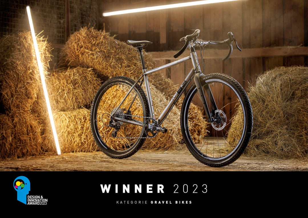 Das Vagabund Iron Ekar von M83 ider 2023 Sieger des Design & Innovation Awards in der Kategorie Gravelbikes.